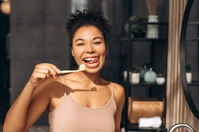 woman during her oral hygiene routine